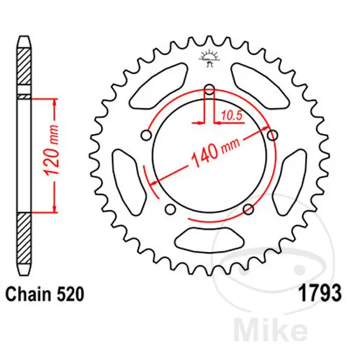 JT Sprockets Karūnė 45Z ŽINGSNIS 520 Vidinis Skersmuo 120 Fiksuojamasis Tarpašinis Atstumas