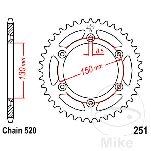 JT Sprockets 51Z 스프로킷 520 피치, 내경 130, 볼트 원경