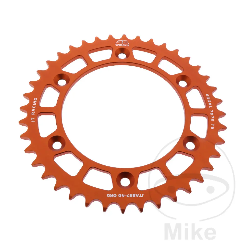 Aluminium kædehjul 40 tænder stigning 520 orange JT indvendig diameter 125 fast mellemrum