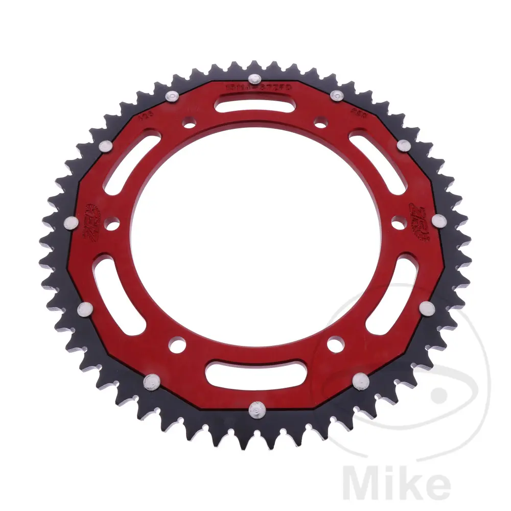 Corona ZF Sprockets Dual 57 dientes PASO 428 Rojo Diámetro interior 136 Distancia entre centros 156
