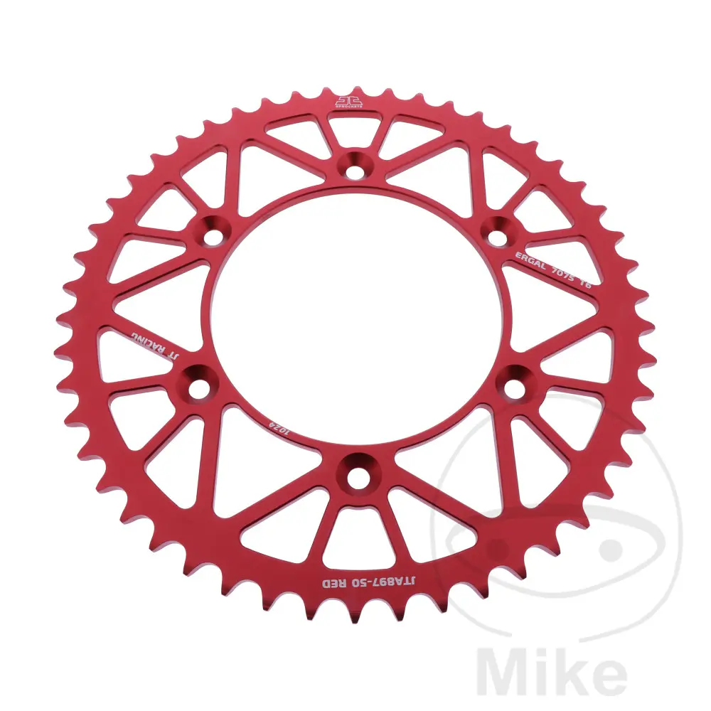 JT Sprockets 50T 알루미늄 스프로킷 520 피치 레드 - 내경 125 볼트 서클 150