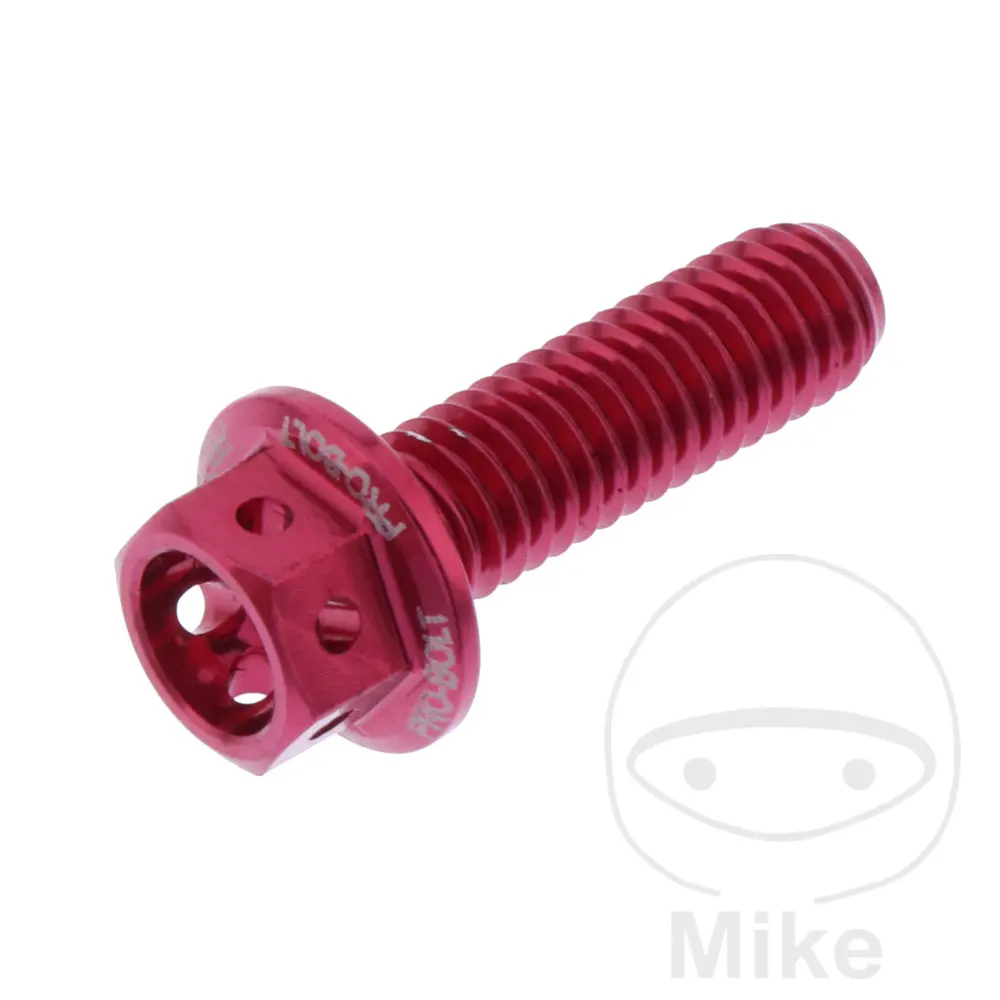 برغي برأس سداسي JMP Bolt M6X1.00 ملم 20 ملم ألومنيوم مثقب مسبقًا أحمر