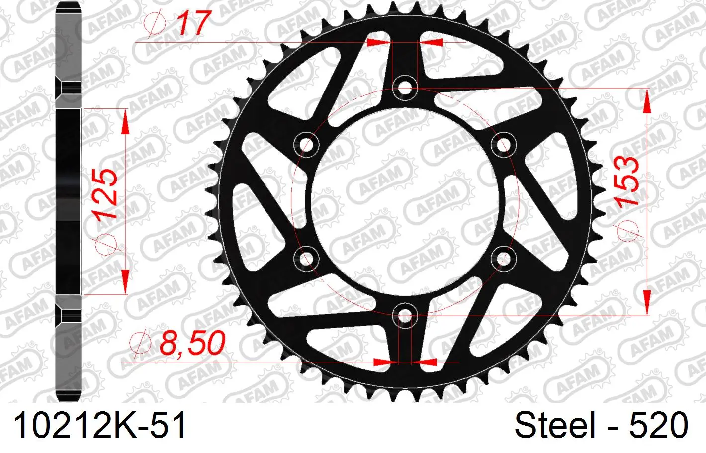 Stahl-Kettenrad AFAM #520 schwarz 10212K-51 — Ritzel & Kettenblätter