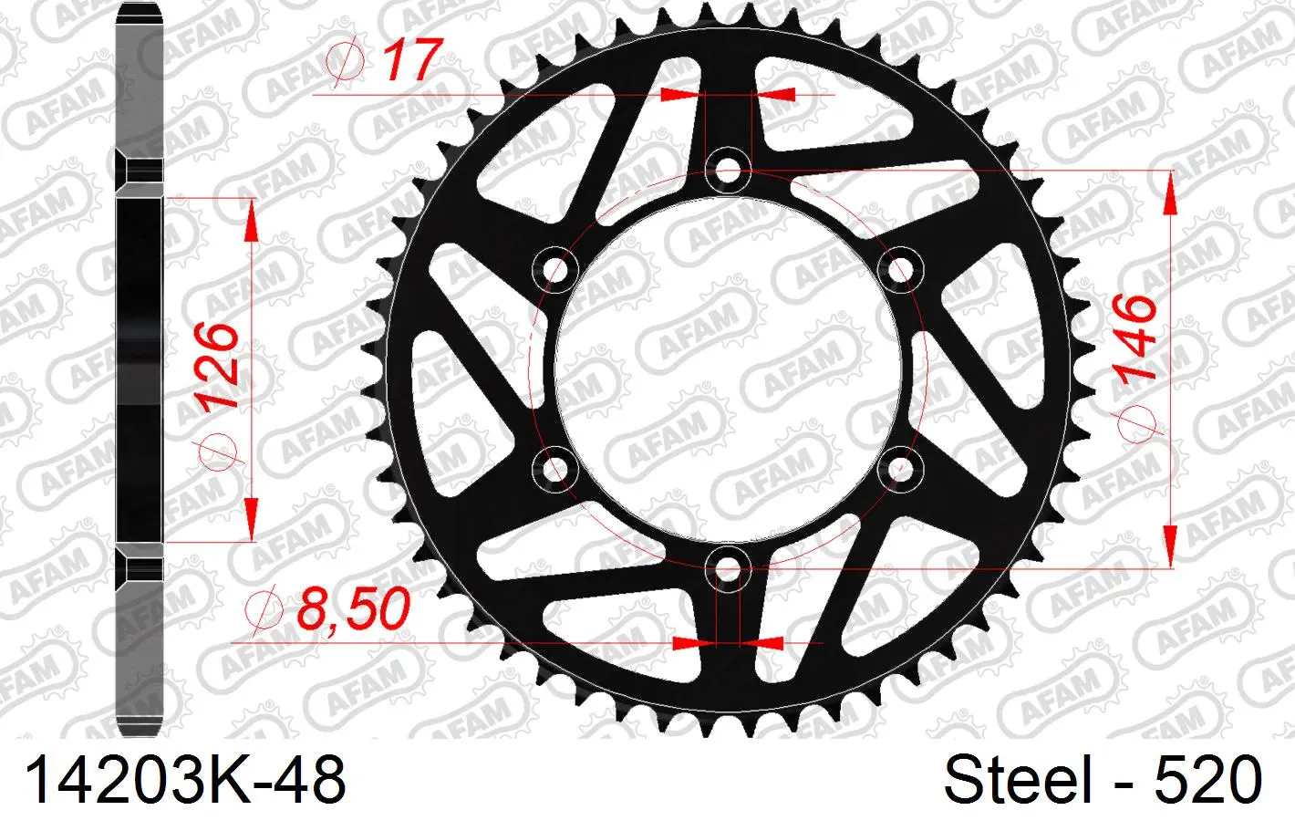 Kettenrad Stahl AFAM #520 schwarz 14203K-48