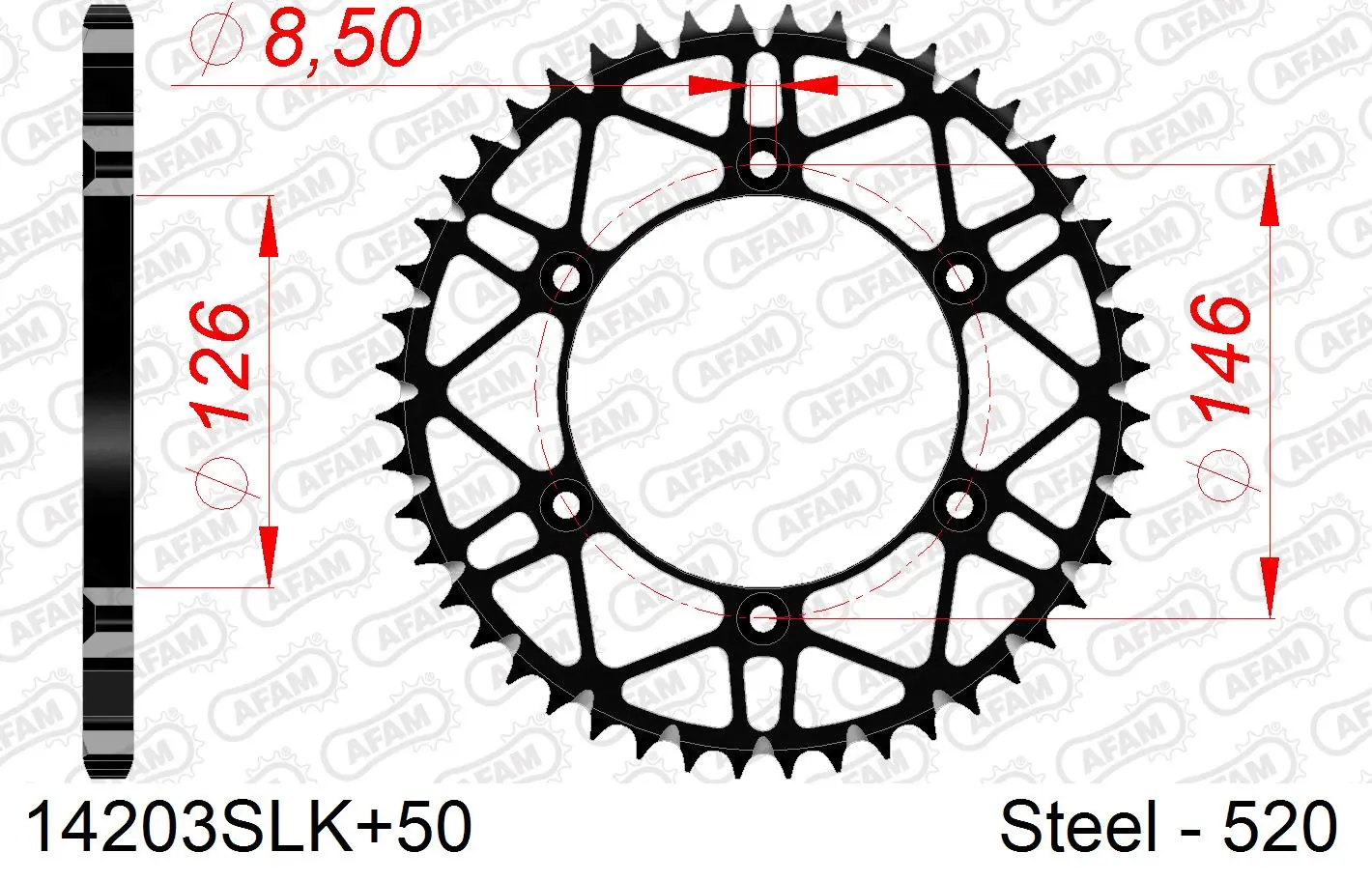 AFAM #520 S/C 14203SLK+50 강철 스프로킷