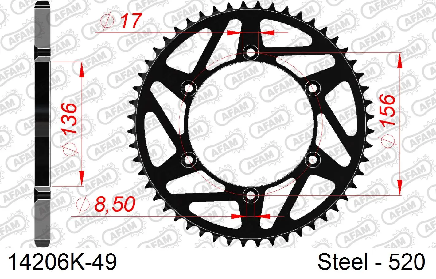Kettenrad Stahl AFAM #520 schwarz 14206K-49