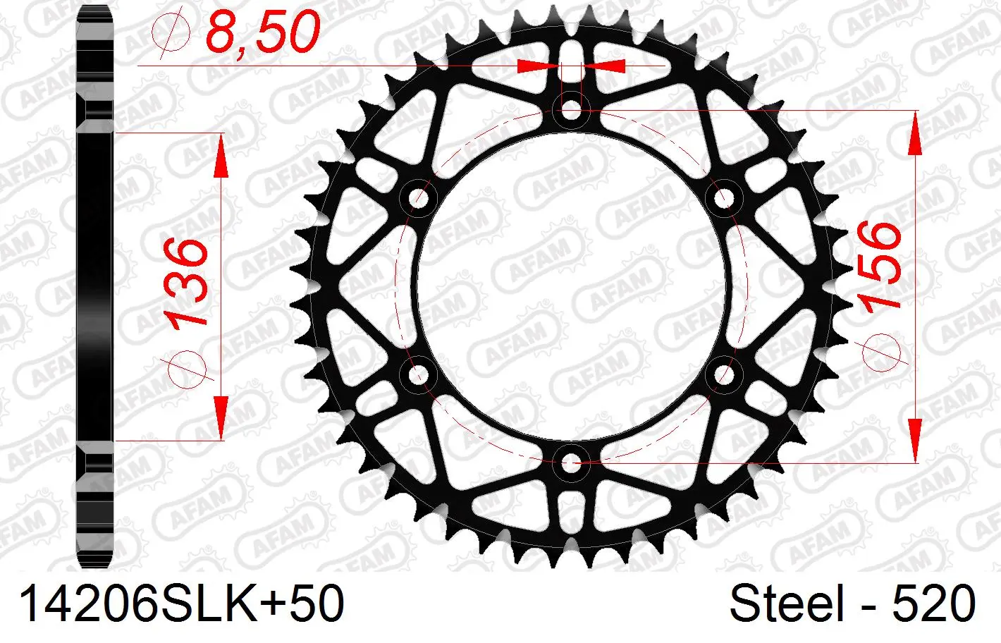ترس فولاذ AFAM #520 S/C 14206SLK+50