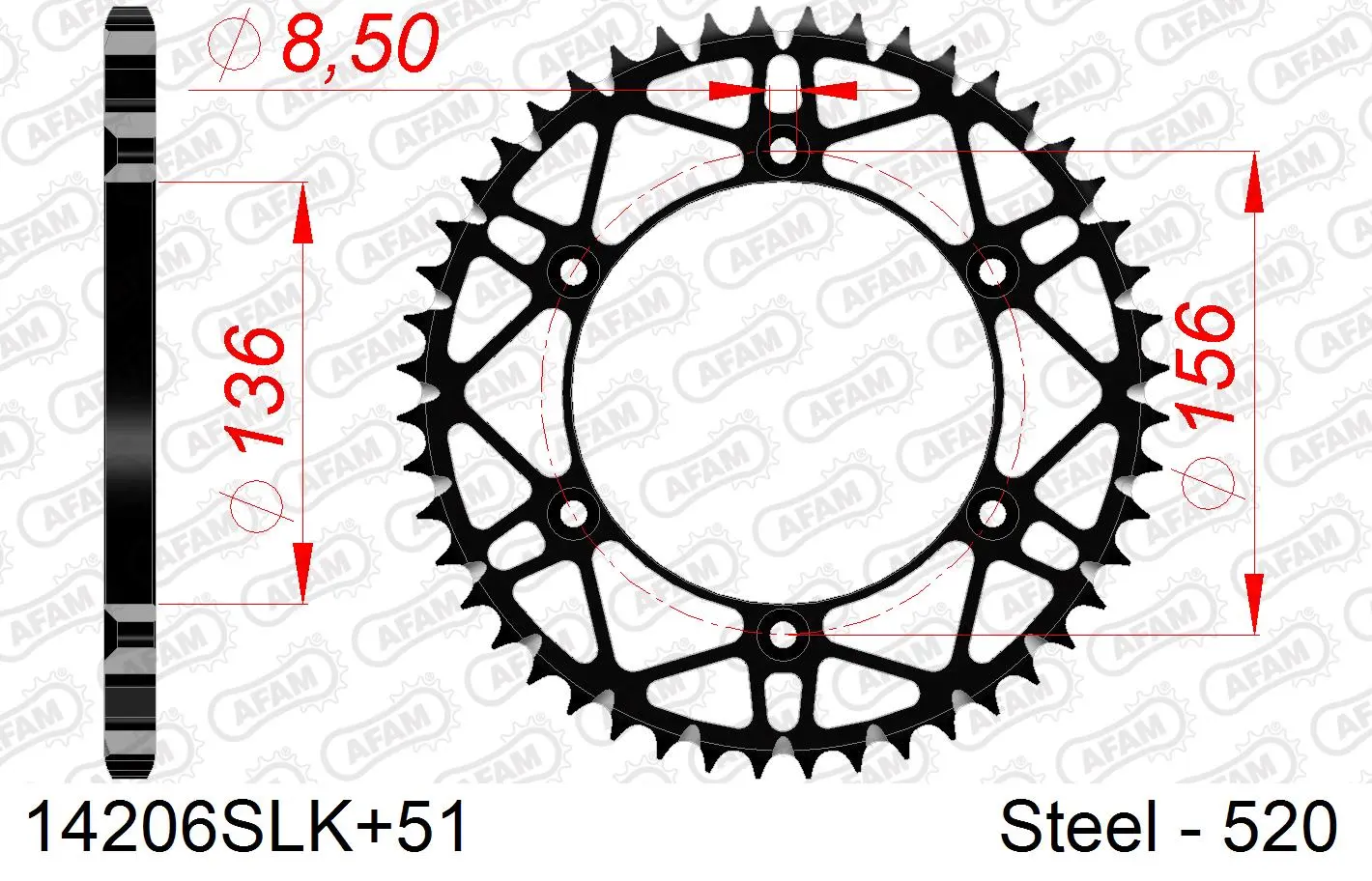 AFAM 강철 스프로킷 #520 S/C 14206SLK+51