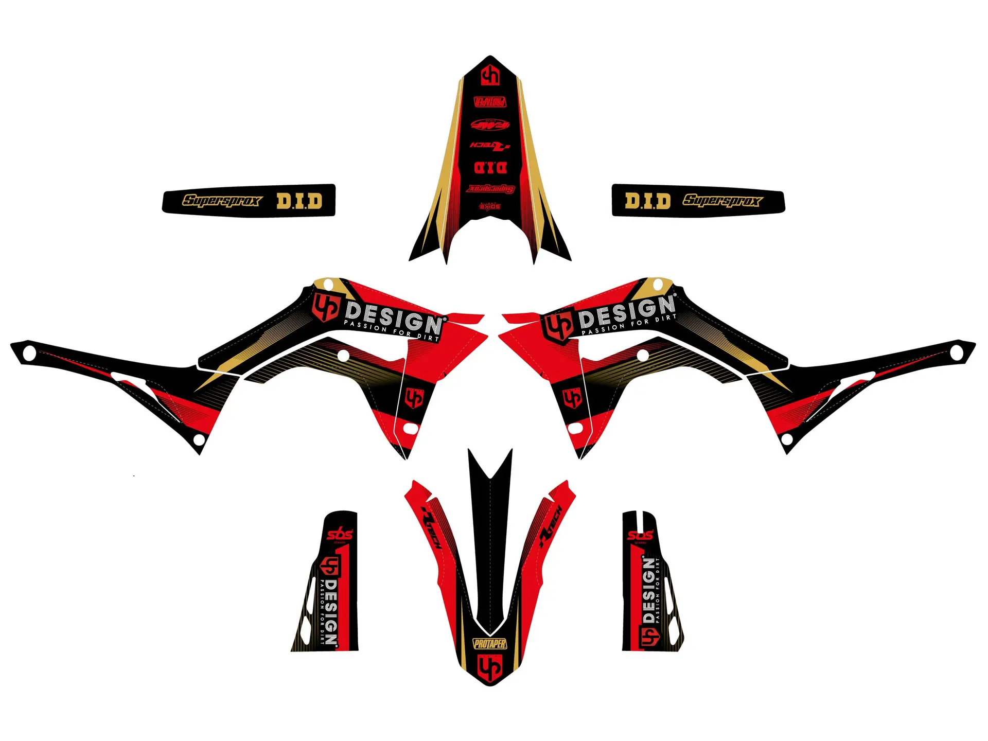 UP DESIGN SPIKE Honda CRF 250 R 2019-2021 ブラック-レッド デカールキット