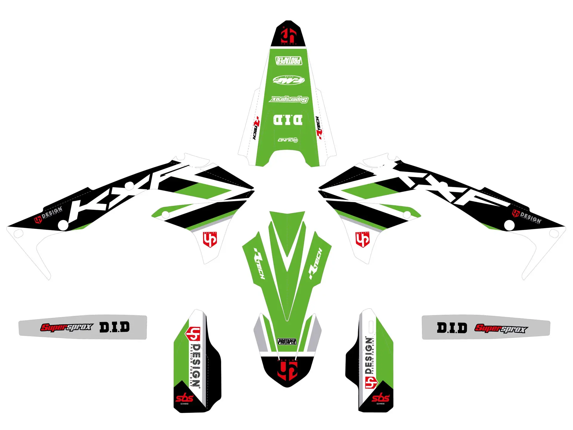 UP ROUND 디자인 키트 Kawasaki KX 250 F 2009-2012 그린