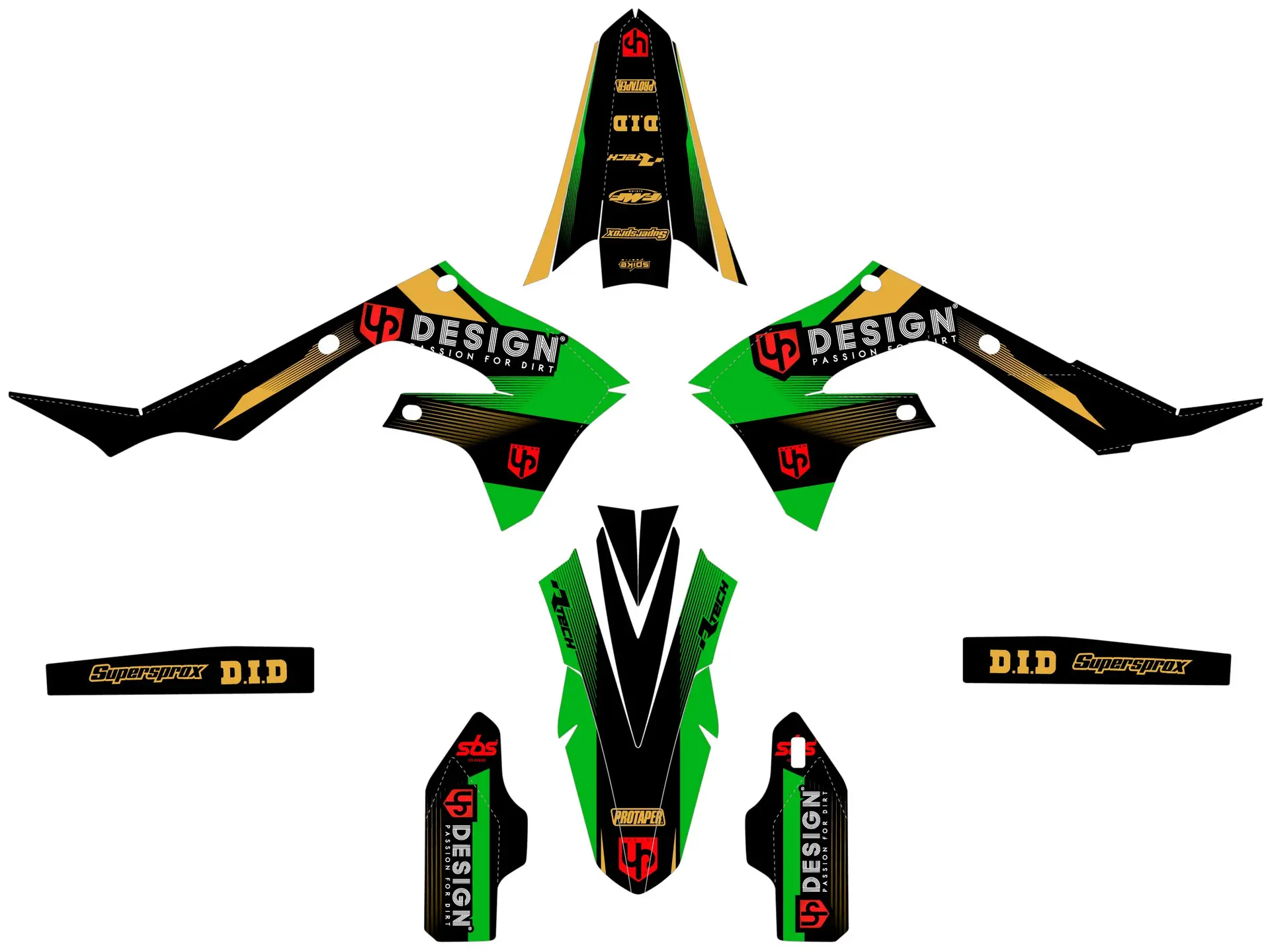 디자인 키트 UP SPIKE KAWASAKI KX 250 F (2021-2022) 블랙-그린