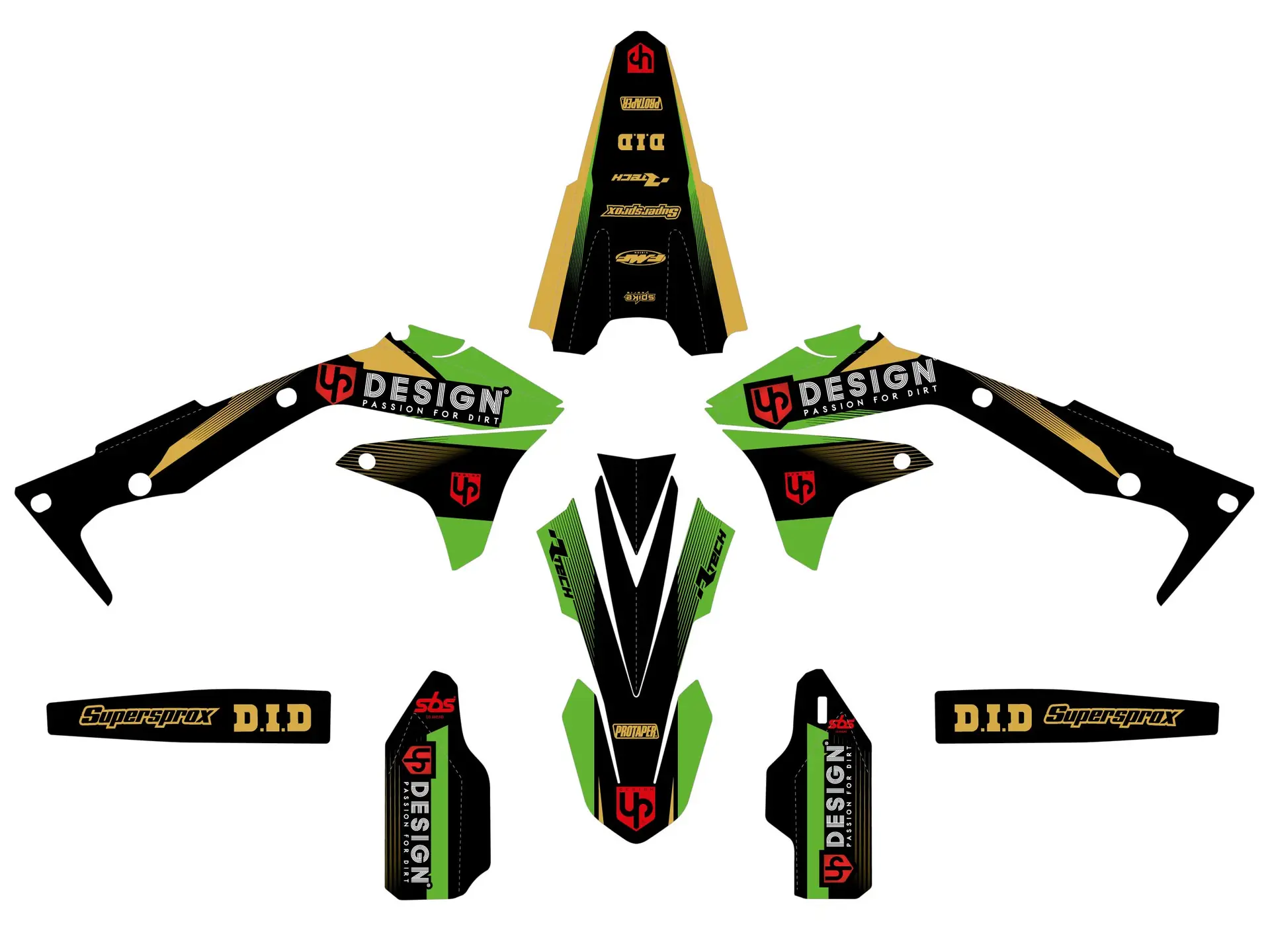Kit Déco UP DESIGN SPIKE KAWASAKI KX 450 F 2012 Noir-Vert