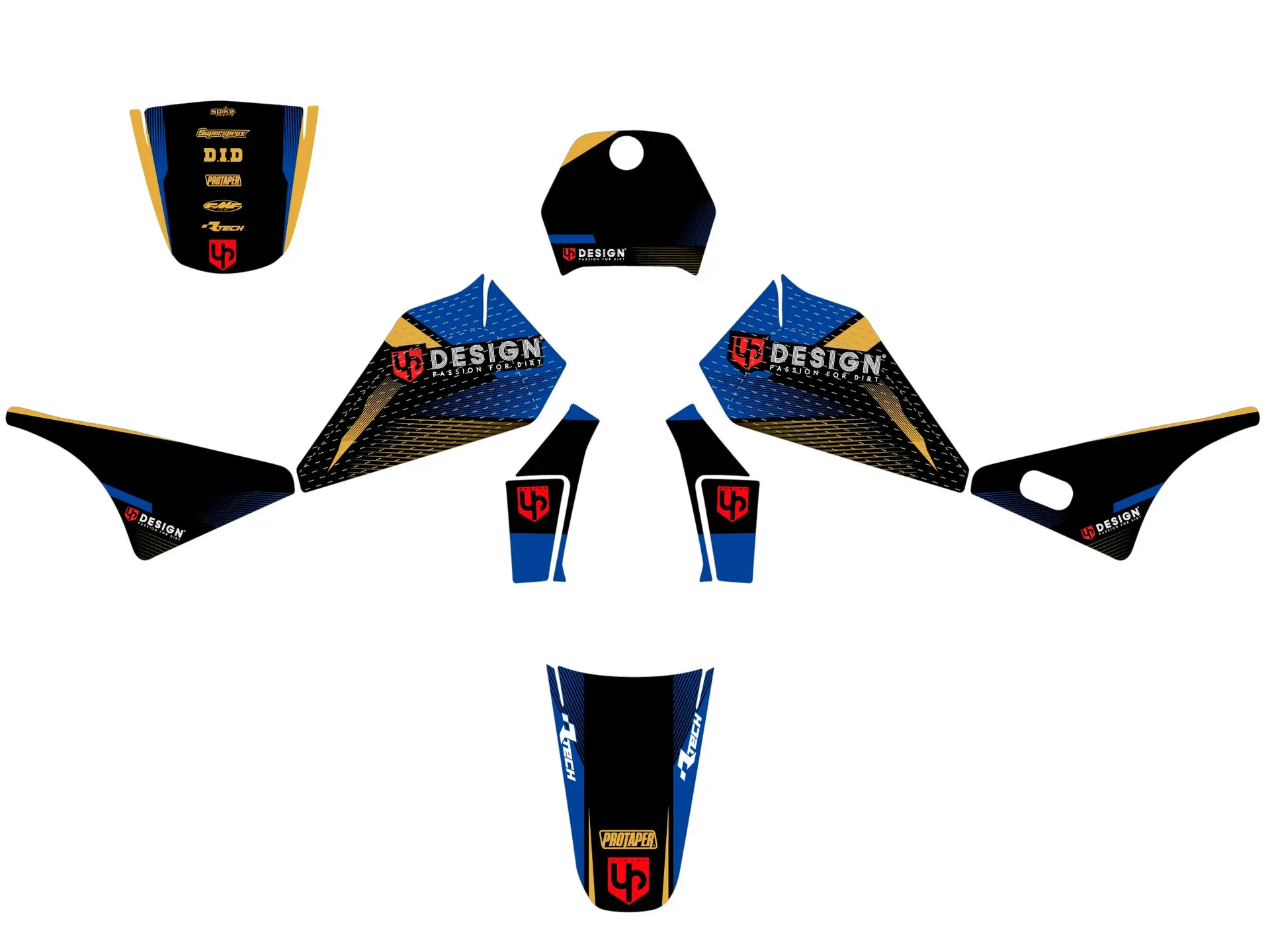 Stickerset UP SPIKE YAMAHA PW 80 (1983-2012) Zwart-Blauw