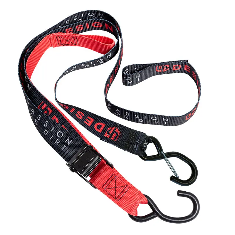 Sangle moto Sélection P2R à boucle automatique avec crochet-mousqueton noir-rouge 38 mm x 2,1 m (résistance 550 kg) - la paire