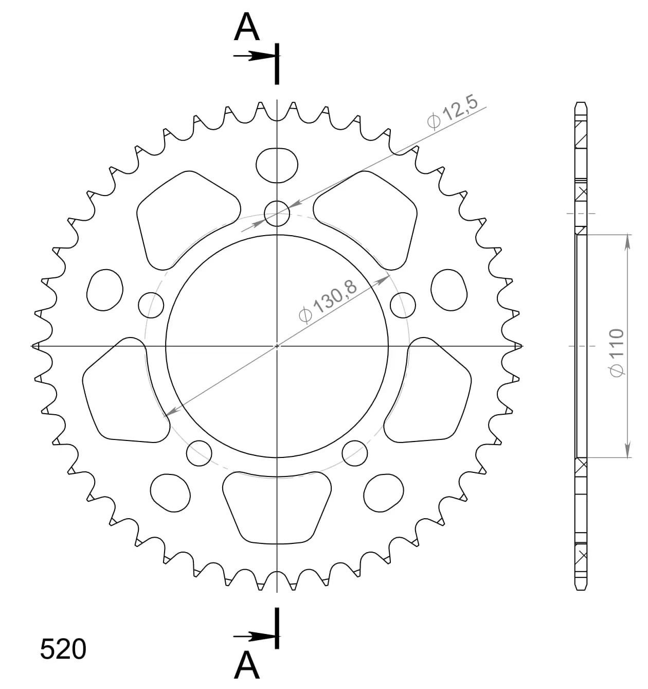 Couronne Aluminium Supersprox RAL-7_520:46-BLK
