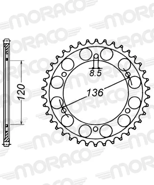 Kettenrad Supersprox 45 Zähne TEILUNG 530 Innendurchmesser 120 Lochabstand 135