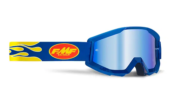 Maske FMF Powercore Flame Navy - Blauer Spiegelvisier