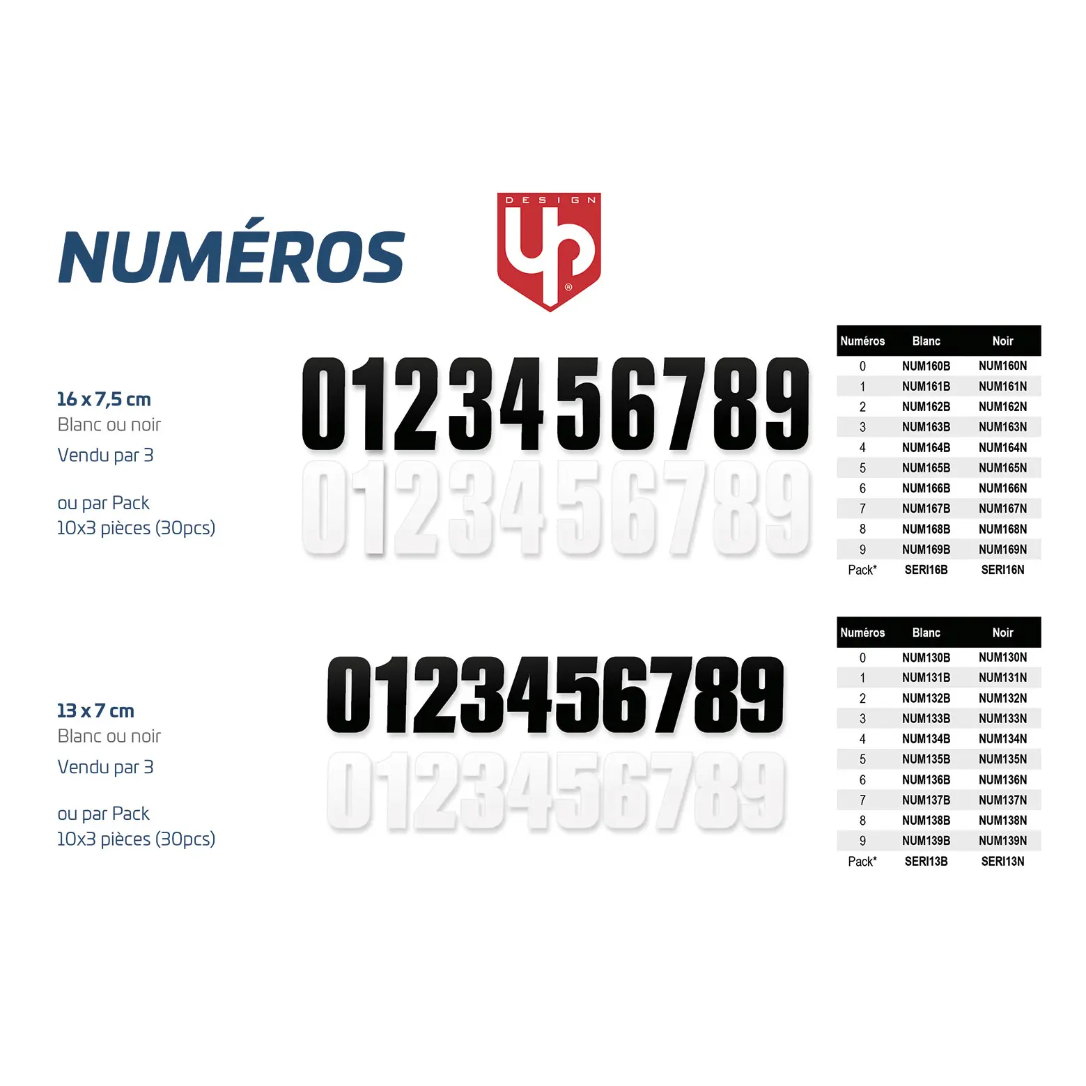 Pack 3 numéros 9 UP 130 mm x 70 mm noir