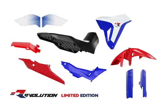 Kit plastique 7 pièces R'TECH Honda Transalp 750 2023-2025 noir/bleu/rouge