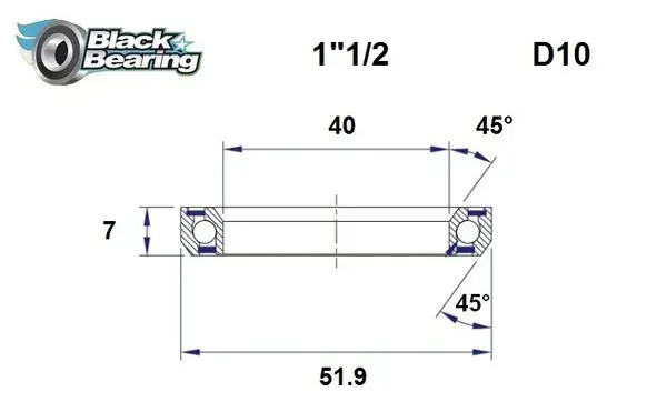 Roulement jeu de direction Black Bearing D10 - 40 x 51.9 x 7 mm 45°x45°