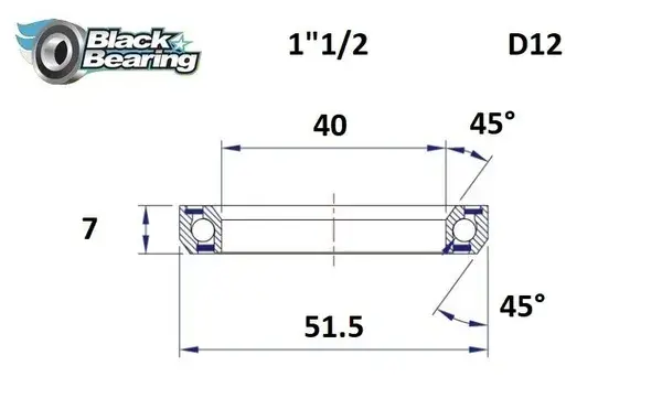 Roulement jeu de direction Black Bearing D12 - 40 x 51,5 x 7 mm 45°x45°