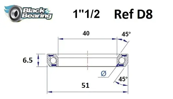 Roulement jeu de direction Black Bearing D8 - 40 x 51 x 6,5 mm 45°x45°