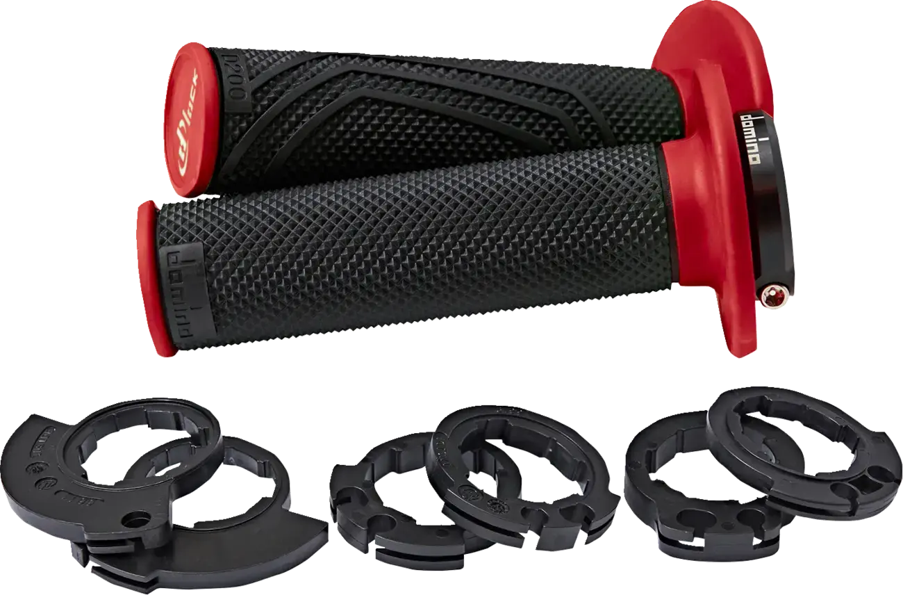 Revêtement de poignée Domino moto off-road D200 noir-rouge closed end avec lock-on 116-125 mm (paire)