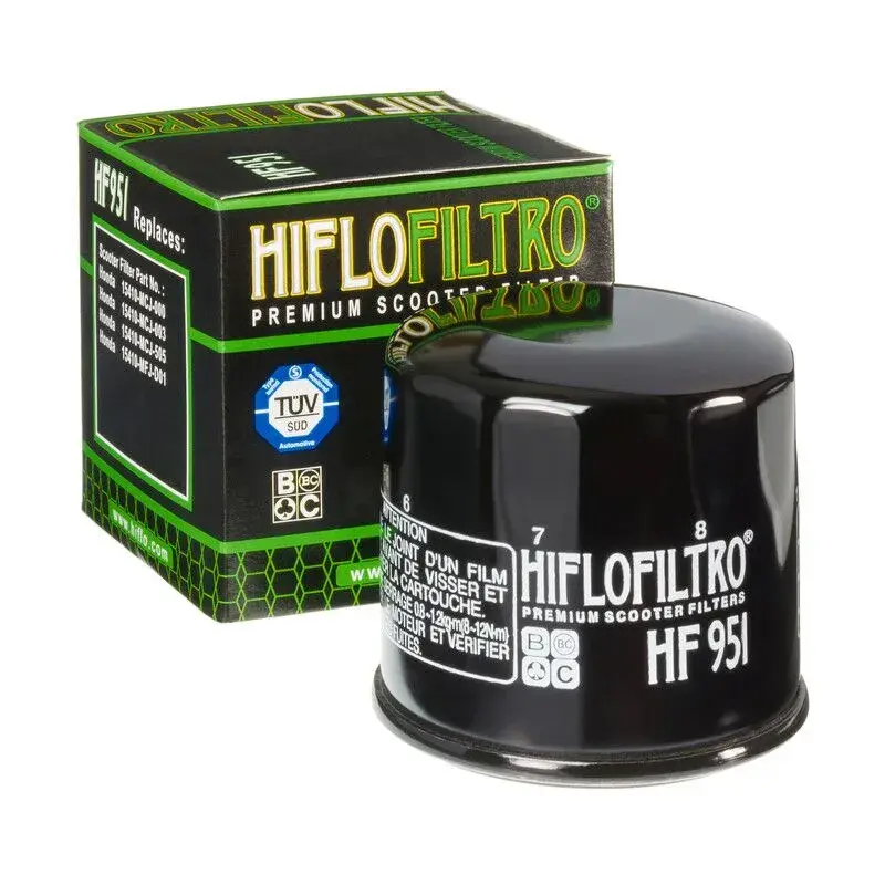 Filtre à huile Hiflofiltro HF951 adaptable Honda 300 SH 2007-2010, 400 Silver Wing 2001+, 400 SW T, 250 Forza, 300 Forza 2013-2019, 600 Silver Wing 2001-2009 (65x64mm)