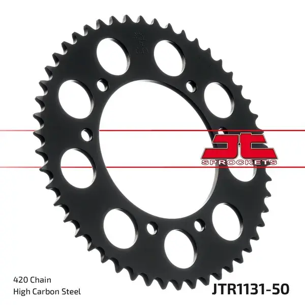 Couronne 50 dents JT Sprockets acier noir 420 (105-125-8.5) adaptable Aprilia RX Derbi Senda GasGas SM Rieju MRT DTS