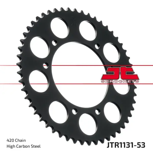 Couronne 420 53 dents acier noir JT Sprockets Aprilia 50 SX / Derbi 50 Senda R X-Treme / Gilera 50 RCR SMT