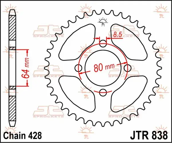 JT 스프로켓 야마하 125 YBR 2006-2016 428 피치 45T 블랙 스틸 스프로켓