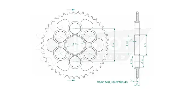 اسٹینڈرڈ ریئر سپروکیٹ 520 ایس جی او ٹی — 3 ویو