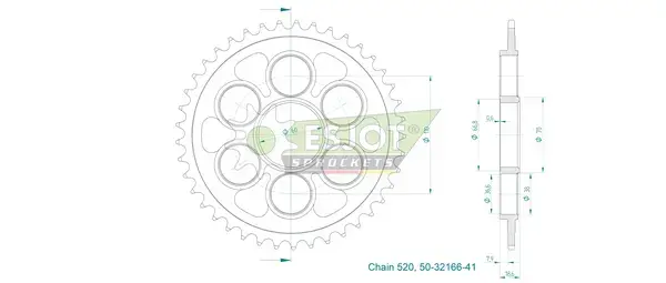 معیاری ریئر اسپراکٹ 520 ایسجٹ — 3 ویو