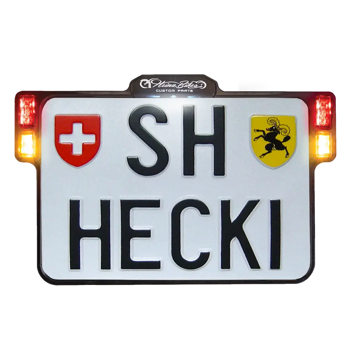 Kennzeichenhalter HEINZ BIKES 2.0 mit Beleuchtung und Rückleuchten