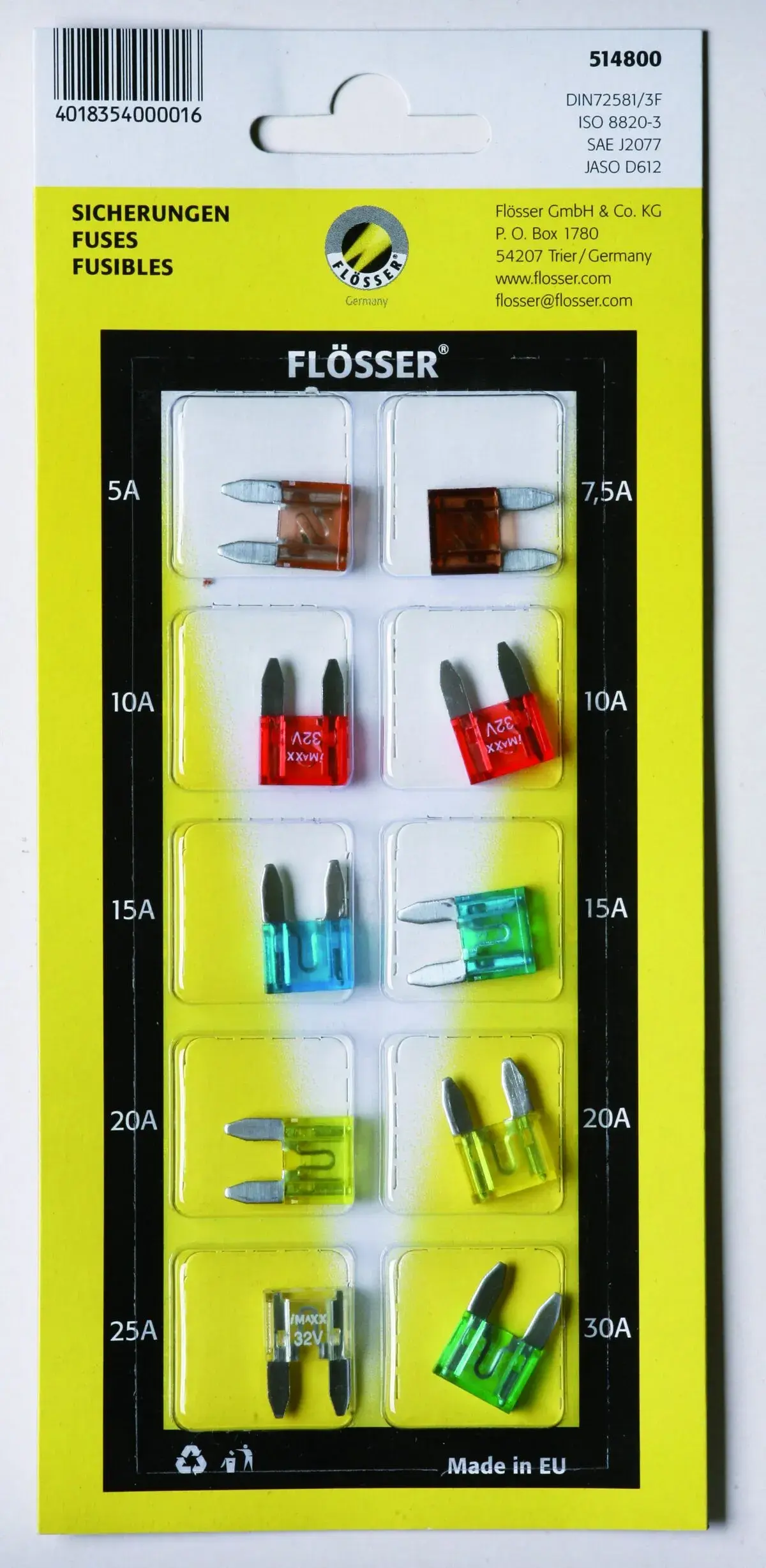 Mini sikringer 10 stk kort