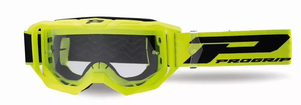 Masque-lunettes cross Progrip 3300 TR Vision Go jaune fluo mat écran transparent anti-rayures anti-UV anti-buée