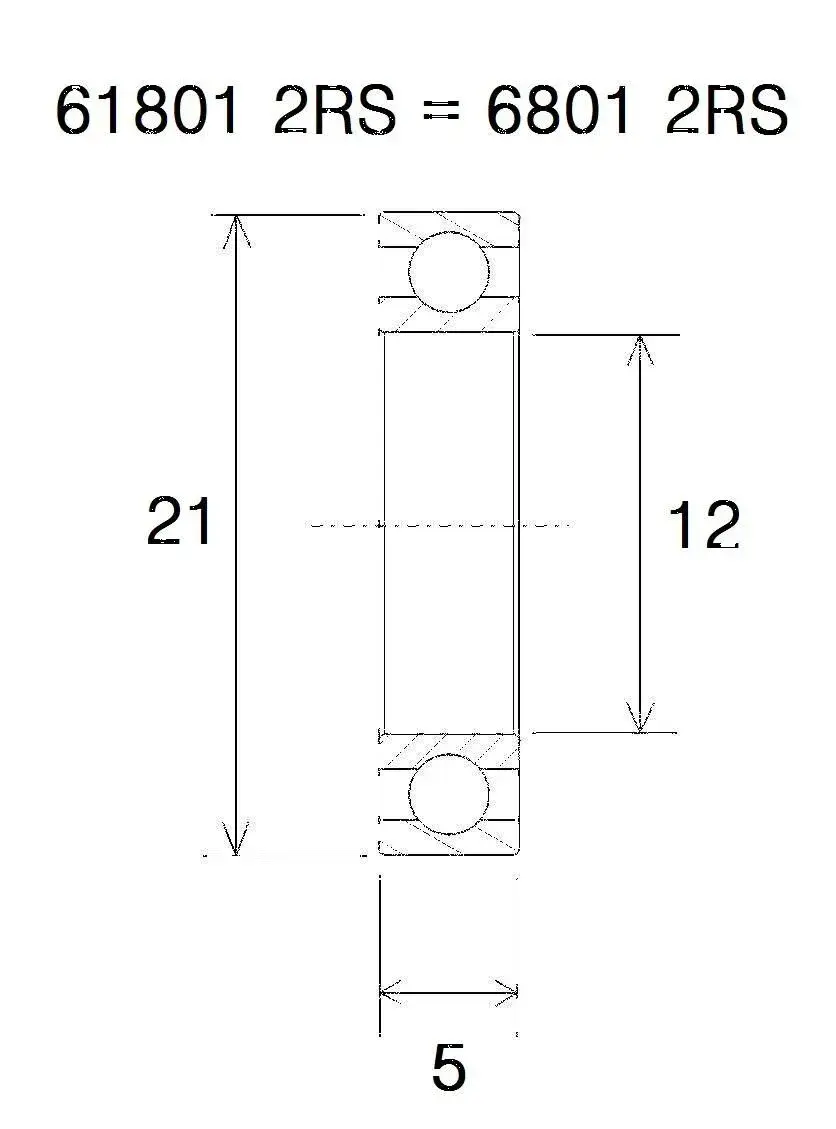 프리미엄 품질 블랙 베어링 B5 휠 베어링 12x21x5mm (61801-2RS - 6801-2RS)