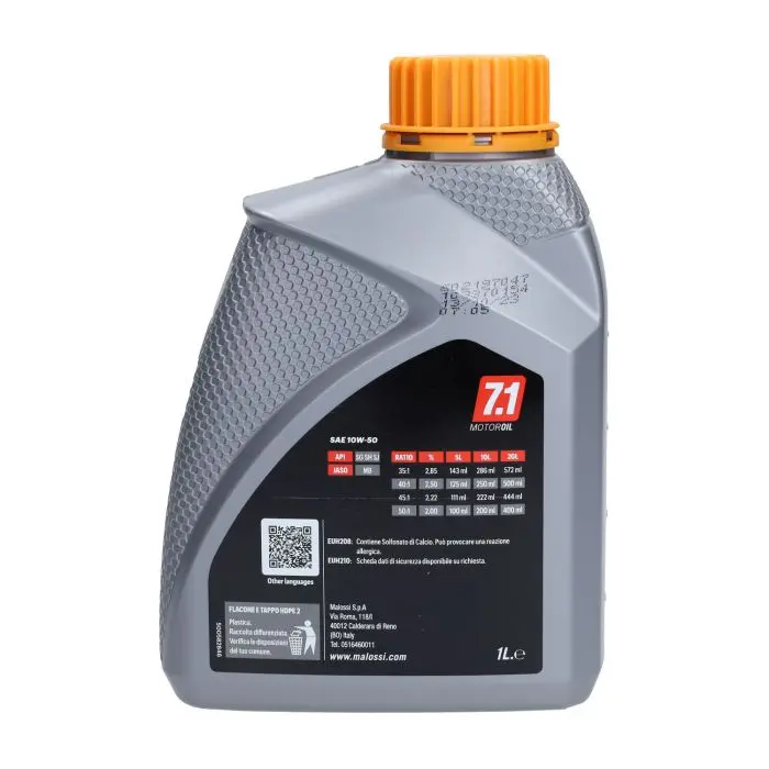 Motorový olej Malossi olej 10W50 plně syntetický. Láhev 1L 7614123b