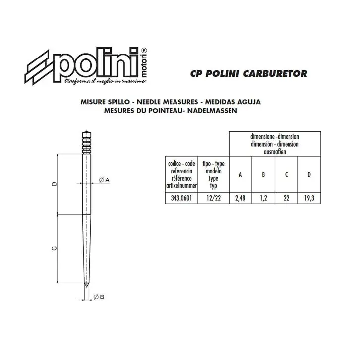 Polini CP 1.2 카뷰레터 슬라이드 니들 343.0601
