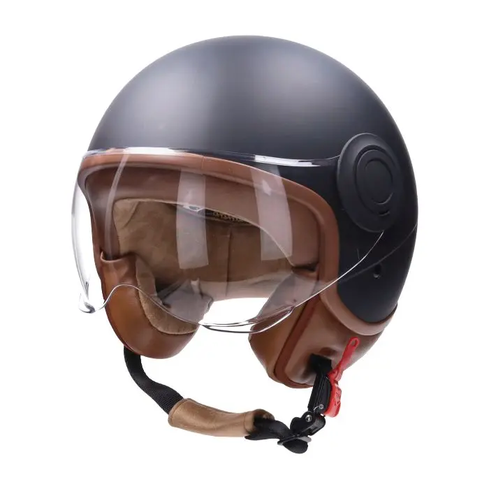 Casque Cab demi-jet E-06 intérieur marron XS noir mat/brun