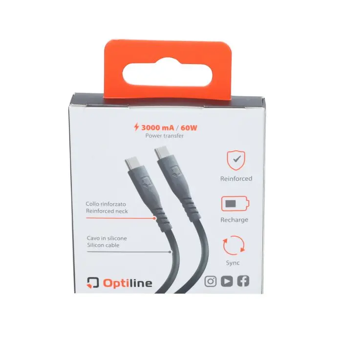 Câble de chargement Optiline silicone USB type C vers USB type C 60 cm noir 91790
