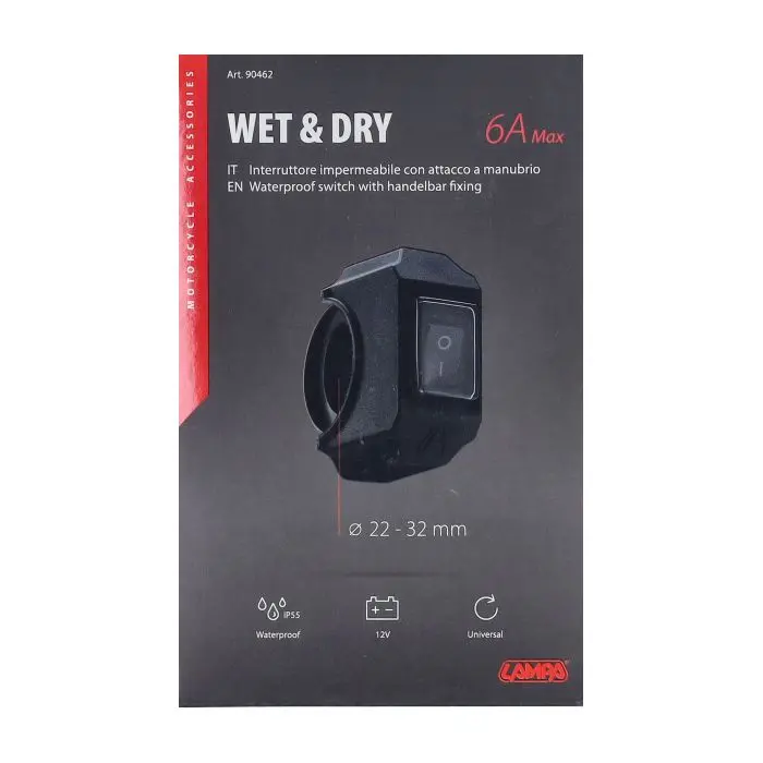 Commodo Lampa marche/arrêt imperméable 22-32 mm 6 ampères noir 90462