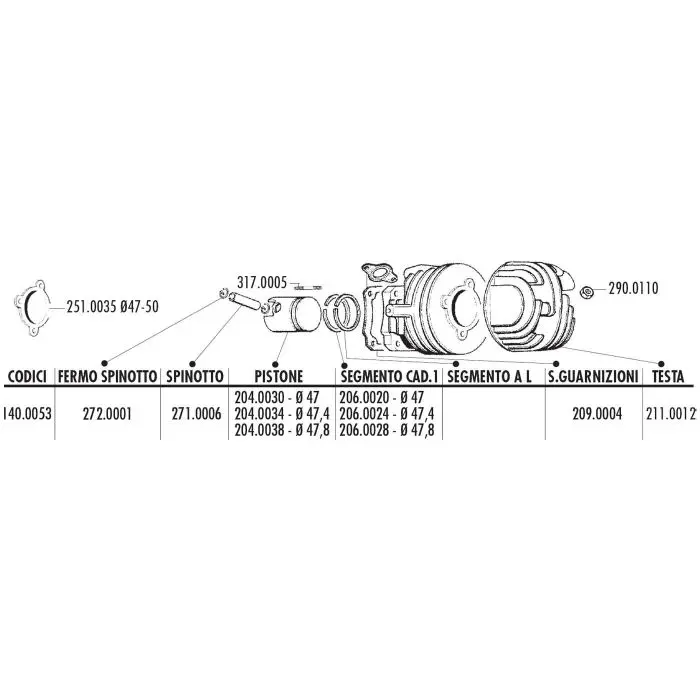 Cylindre avec tête Polini APE 50 47 mm PK 50 140.0053