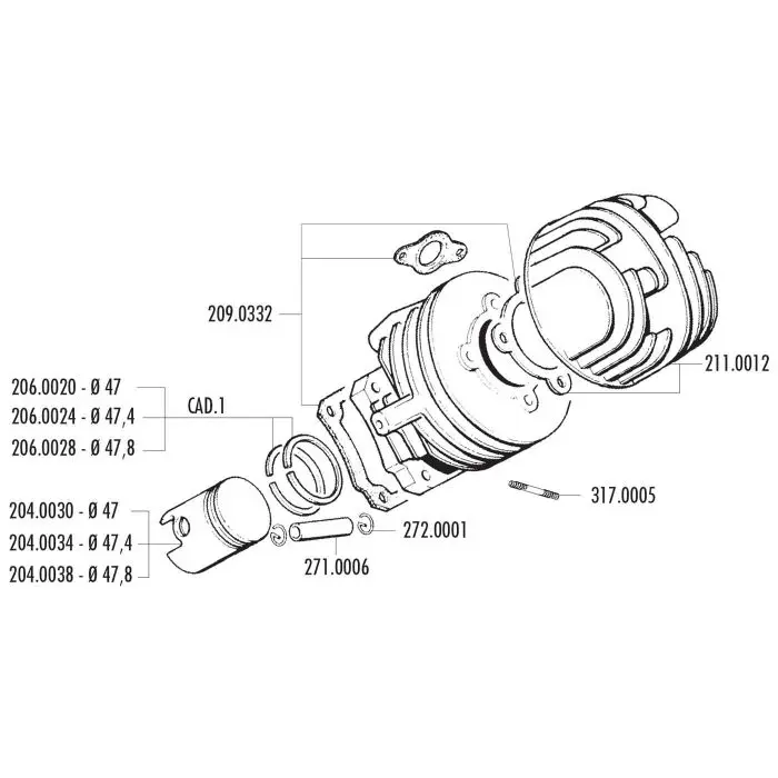 Τσιμούχα κεφαλής κυλίνδρων Polini αγωνιστικό 47mm PK50 209.0332