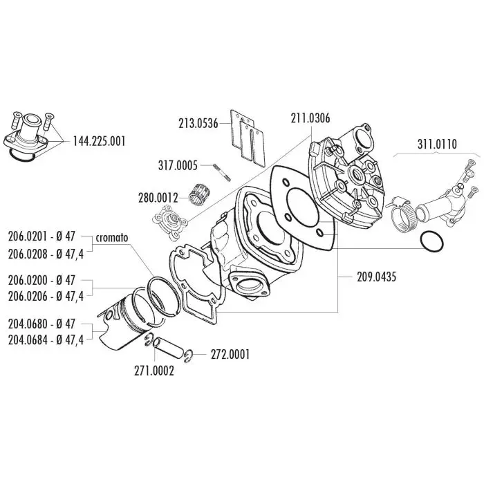 Zylinder mit Kopf Polini Hub 47 mm Piaggio LC 140.0183R