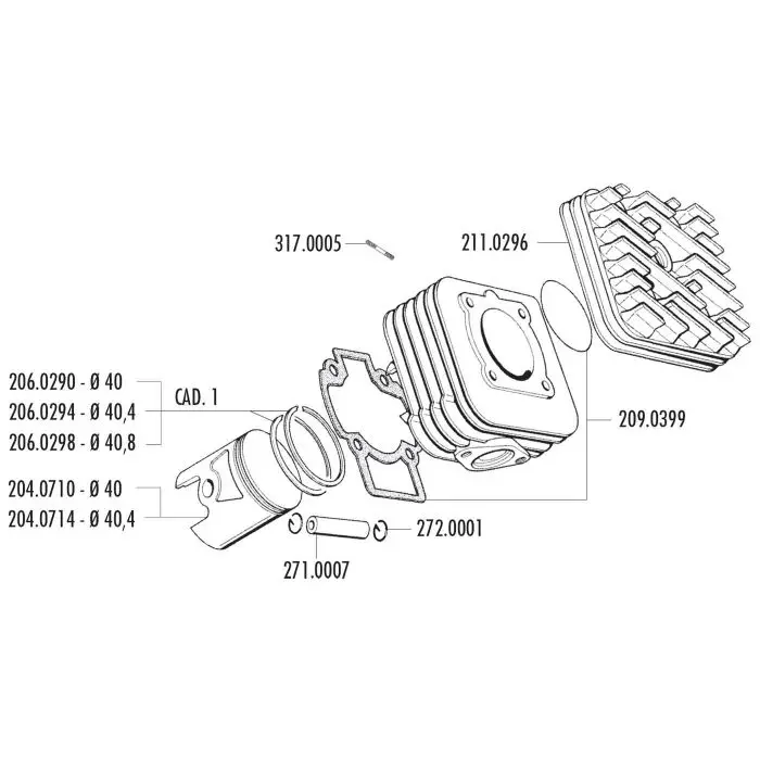 Piaggio AC 140.0189용 Polini 40 mm 실린더 헤드 포함 — 2번째 뷰