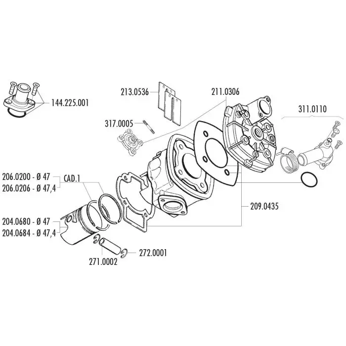 Durite de refroidissement Polini boîtier du thermostat 45° Runner, Runner 180cc 2T, NRG Power LC, DNA RST 311.0110