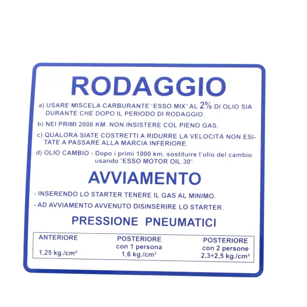 Insigne rodaggio RMS Classic Piaggio Vespa 50-90-125cc 610170M003