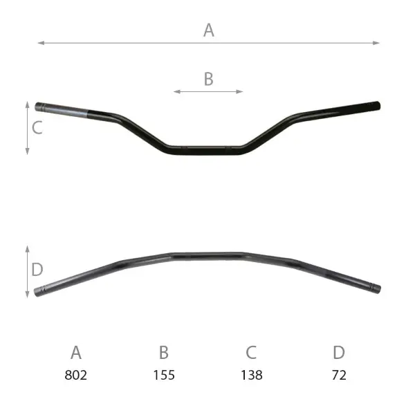 Guidon moto route Tommaselli acier diamètre 22 mm longueur 807 mm hauteur 122 mm noir