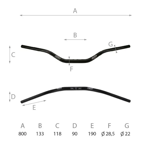 Guidon moto route Domino HRN aluminium diamètre 28,5 mm longueur 800 mm hauteur 118 mm noir